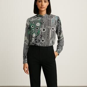 Diane von Furstenberg Blair Silk Top Size 8 Multicolor Abstract Long Sleeve